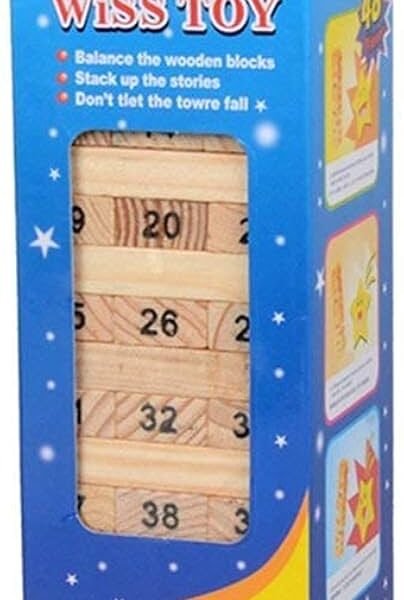 Wooden Tumbling Tower Number Blocks Game (Jenga Style Stacking Game for Kids & Family)
