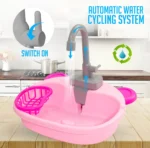 Kitchen Play Set for Kids, Pretend Play Sink Toy with Running Water, Utensils Set, Water Pump Kitchen Toy for Girls 2+ Years - Image 4