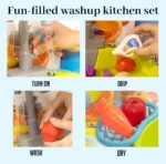 Kitchen Play Set for Kids, Pretend Play Sink Toy with Running Water, Utensils Set, Water Pump Kitchen Toy for Girls 2+ Years - Image 5